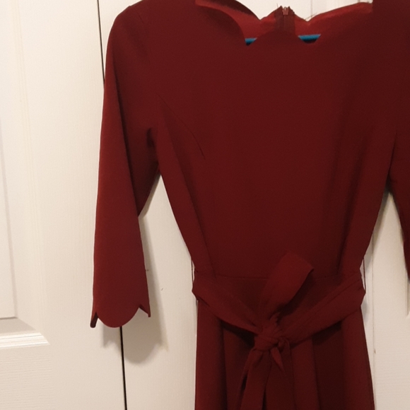 Rich Maroon Scalloped Tie Dress - Picture 3 of 5